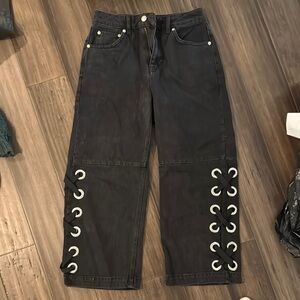 Topshop Black Straight Leg Jeans with Lace-Up Detail